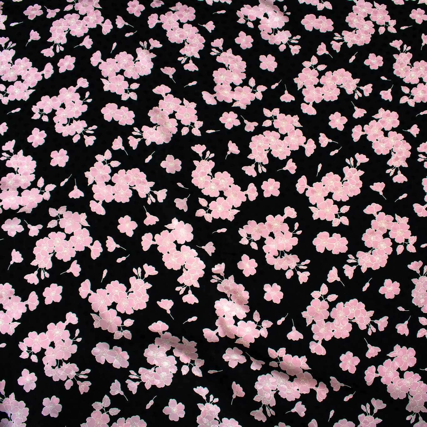 Couture Italian Viscose Floral Jacquard - 'All My Heart'! This stunning designer deadstock fabric by the yard features a gorgeous black base with delicate pink florals and ivory accents. Plus, playful and trending jacquard hearts add a touch of whimsy. 
Featuring a nice drape that falls away from the body and slightly textured hand, you'll find this fabric is perfect for formal attire or a little something special. Image of fabric pattern design.