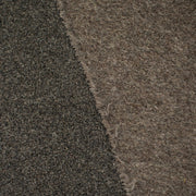 Italian Couture Wool Single Faced designer deadstock knit fabric by the yard in dark taupe and white. Perfect for chilly days this wool knit mimics a fleece with a fuzzy texture on the face and a lightly textured back. Image of both sides of fabric.