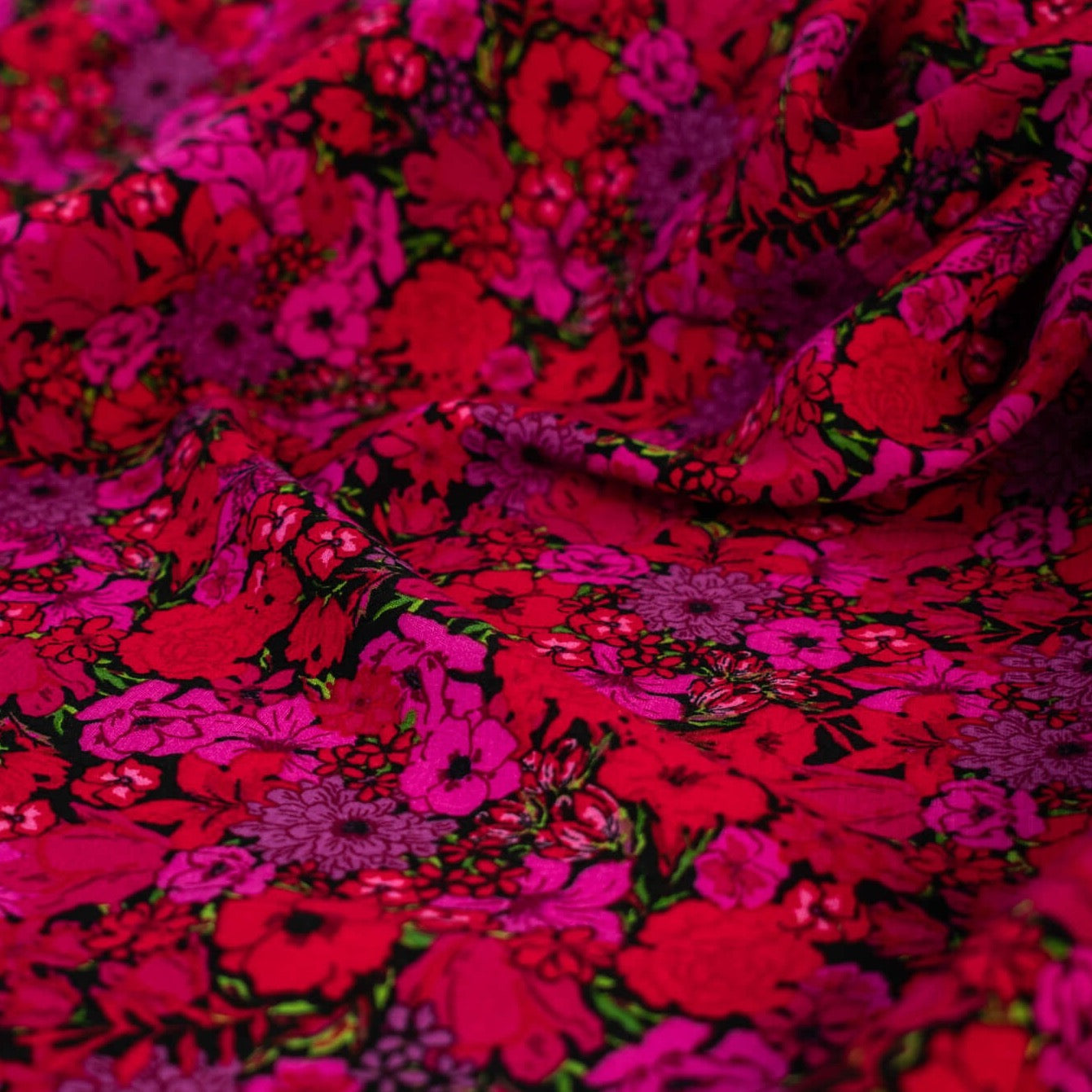 Italian Red Floral Viscose Crepe