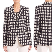 Black/White Floral Italian Viscose/Lycra 4-Ply Crepe  -'Fiore Bianco' image of fabric modeled as a jacket.