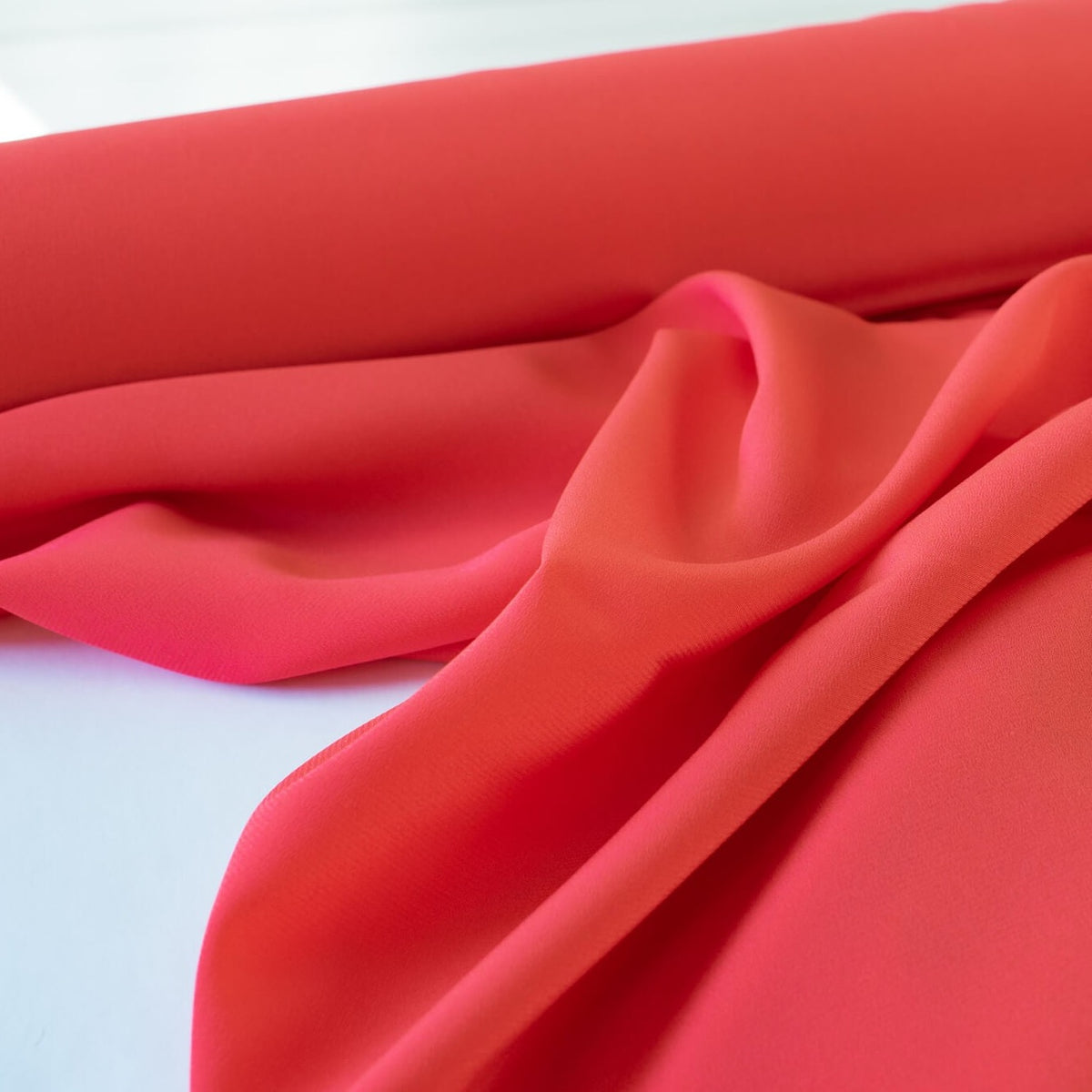Woven Crepe Fabric Coral Red Dressmaking 4 Way Stretch 55 Wide Sold By  Metre