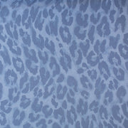 French Animal Print Fine Knit Crepe fabric by the yard in shades of blue. Liven up your next project with a gorgeous animal print that pairs well with navy, gray, purple and white. This translucent fine crepe has a lightly textured hand, a bit of stretch, and a lovely graceful drape.  Image of fabric pattern.