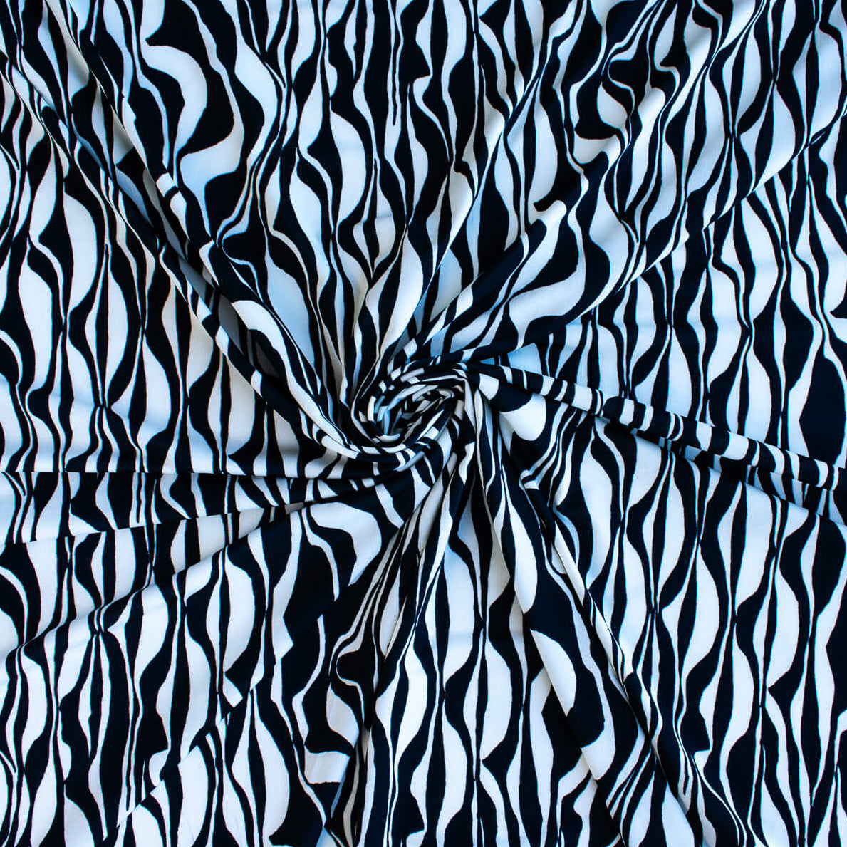 Image of fabric body,  Black and Ivory Italian ITY jersey knit fabric by the yard