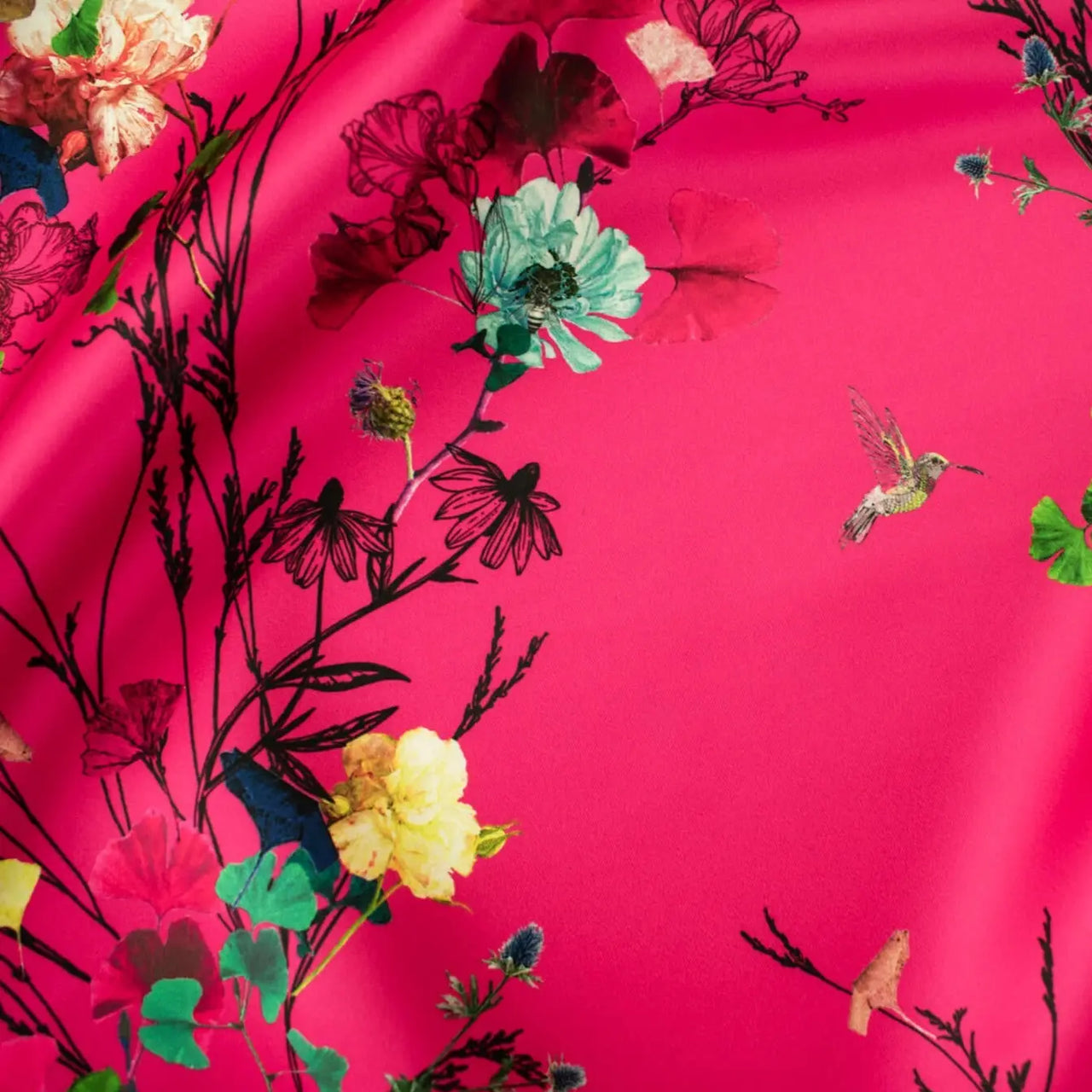 Image of Couture dark pink duchesse satin fabric by the yard 