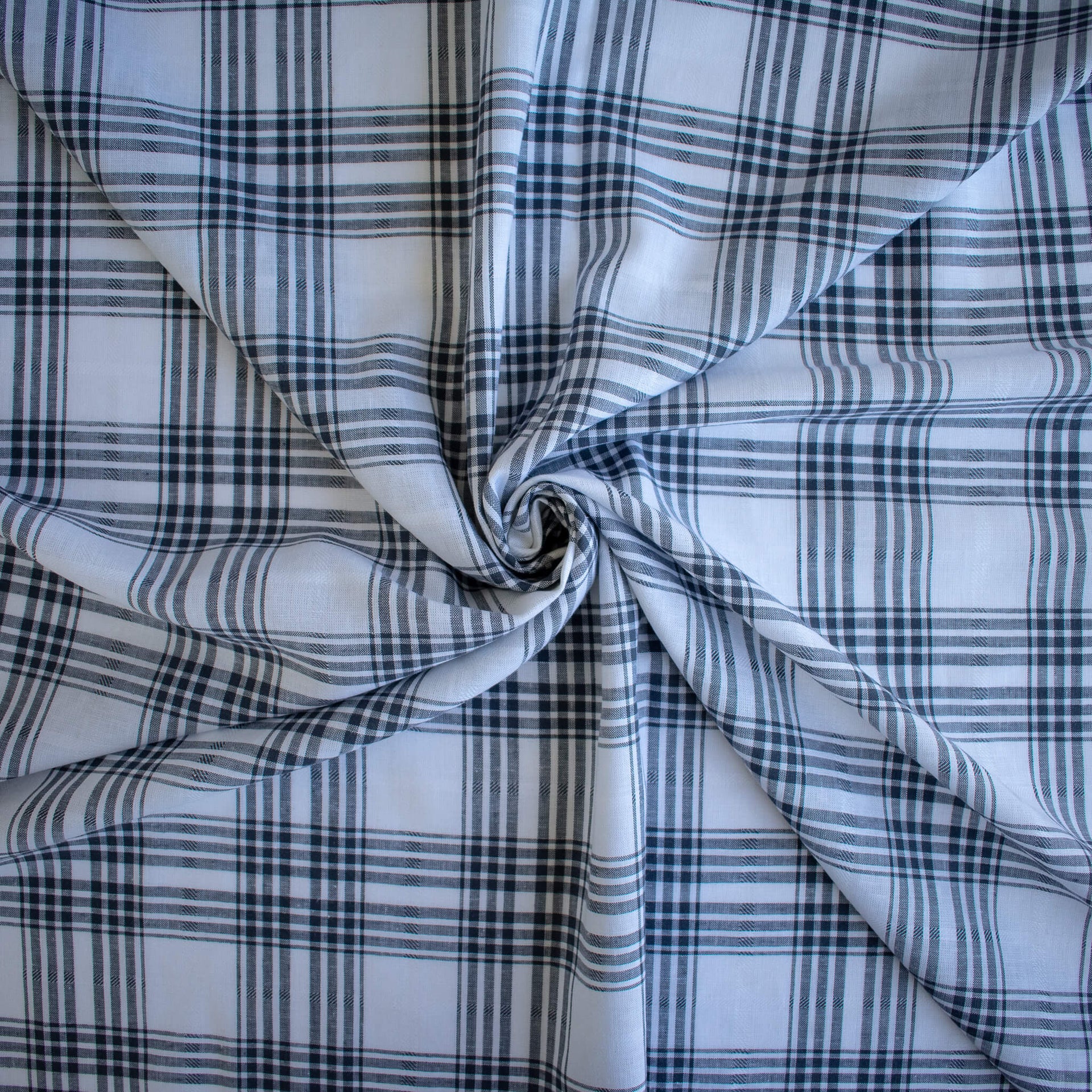 Designer blue and white cotton gauze plaid fabric 