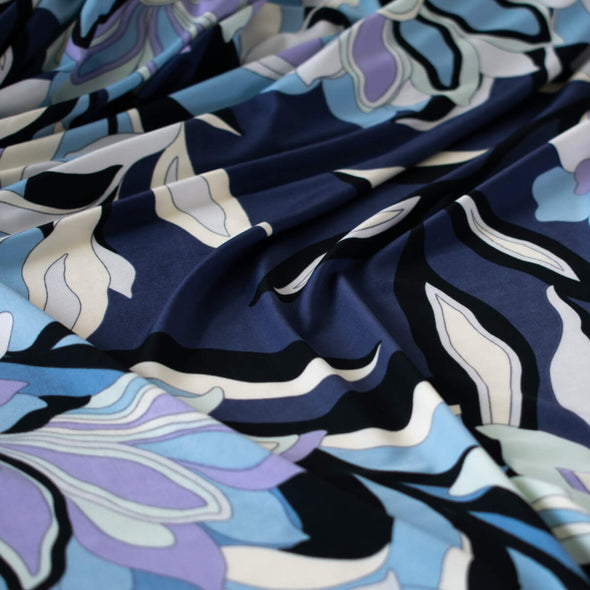 Designer Blue Modern Floral ITY Knit - ' All Mine'