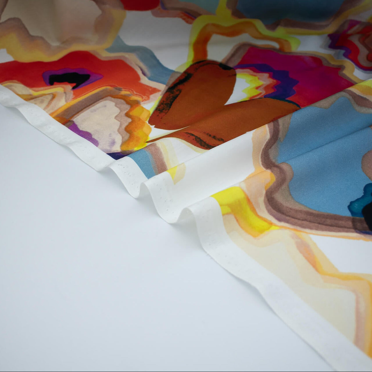 Close up image of High End Designer Modern Abstract Italian Cotton Silk Lawn fabric by the yard