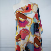 Image of High End Designer Modern Abstract Italian Cotton Silk Lawn fabric draped on dress form.