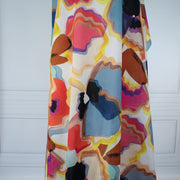 Image of High End Designer Modern Abstract Italian Cotton Silk Lawn fabric draped on dress form.