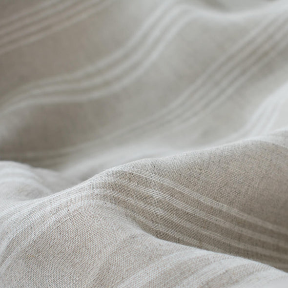 European Linen Tan/Off White Horizontal Stripe Fabric- 'Soleil'