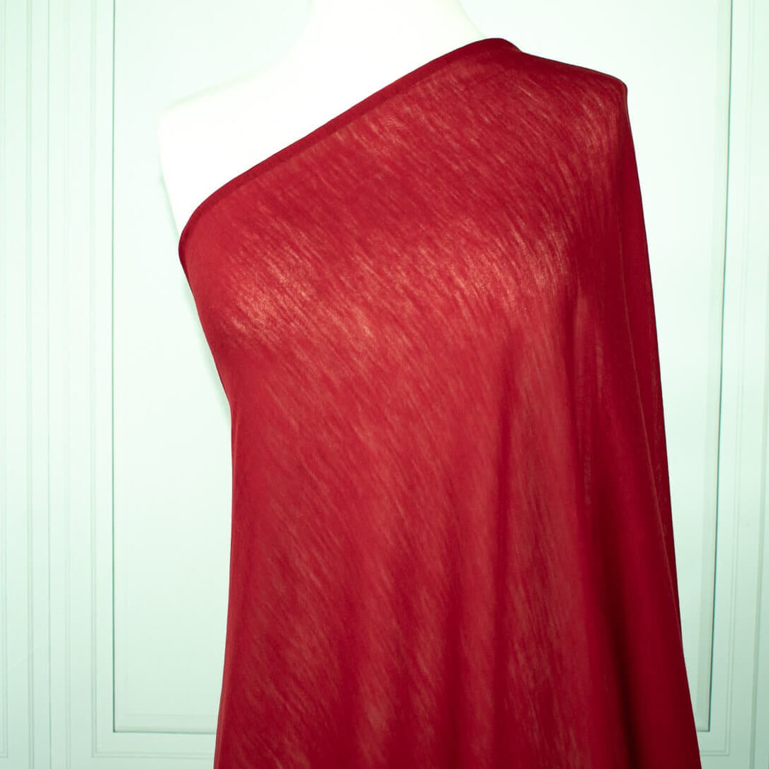  Italian Red Wool Jersey fabric draped on dressform