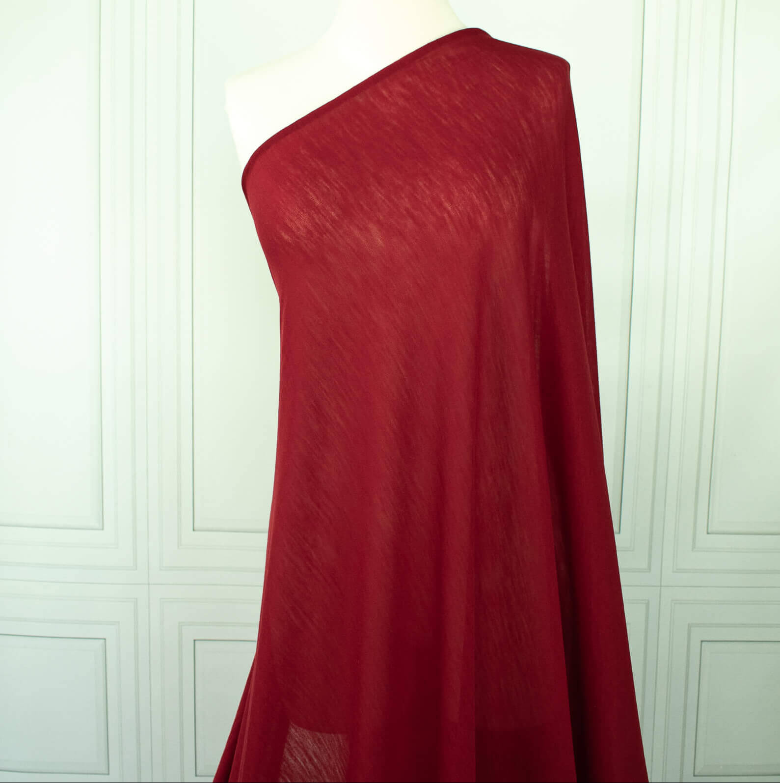  Italian Red Wool Jersey fabric draped on dressform
