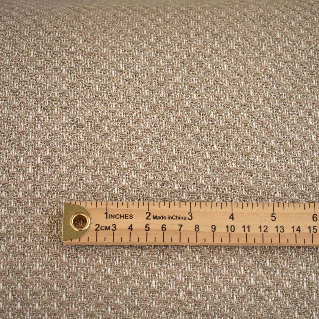 Couture Designer Golden Champagne Italian Wool Woven fabric  with a ruler for scale