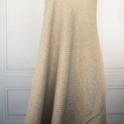 Couture Designer Golden Champagne Italian Wool Woven fabric draped on dressform.