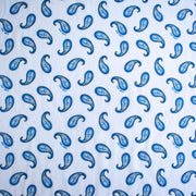 Image of Italian Blue and white paisley print cotton woven fabric print.