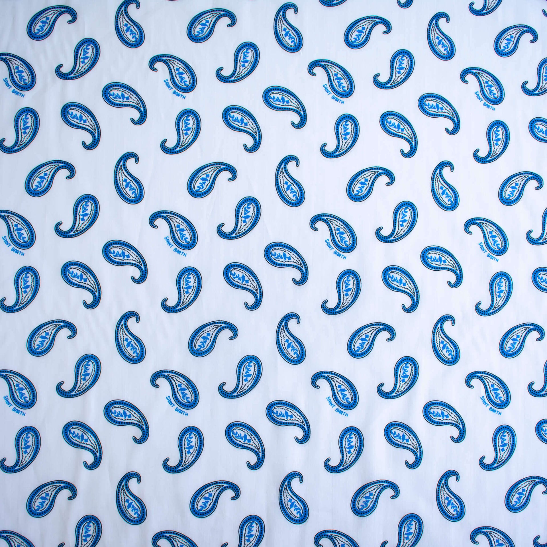 Image of Italian Blue and white paisley print cotton woven fabric print.