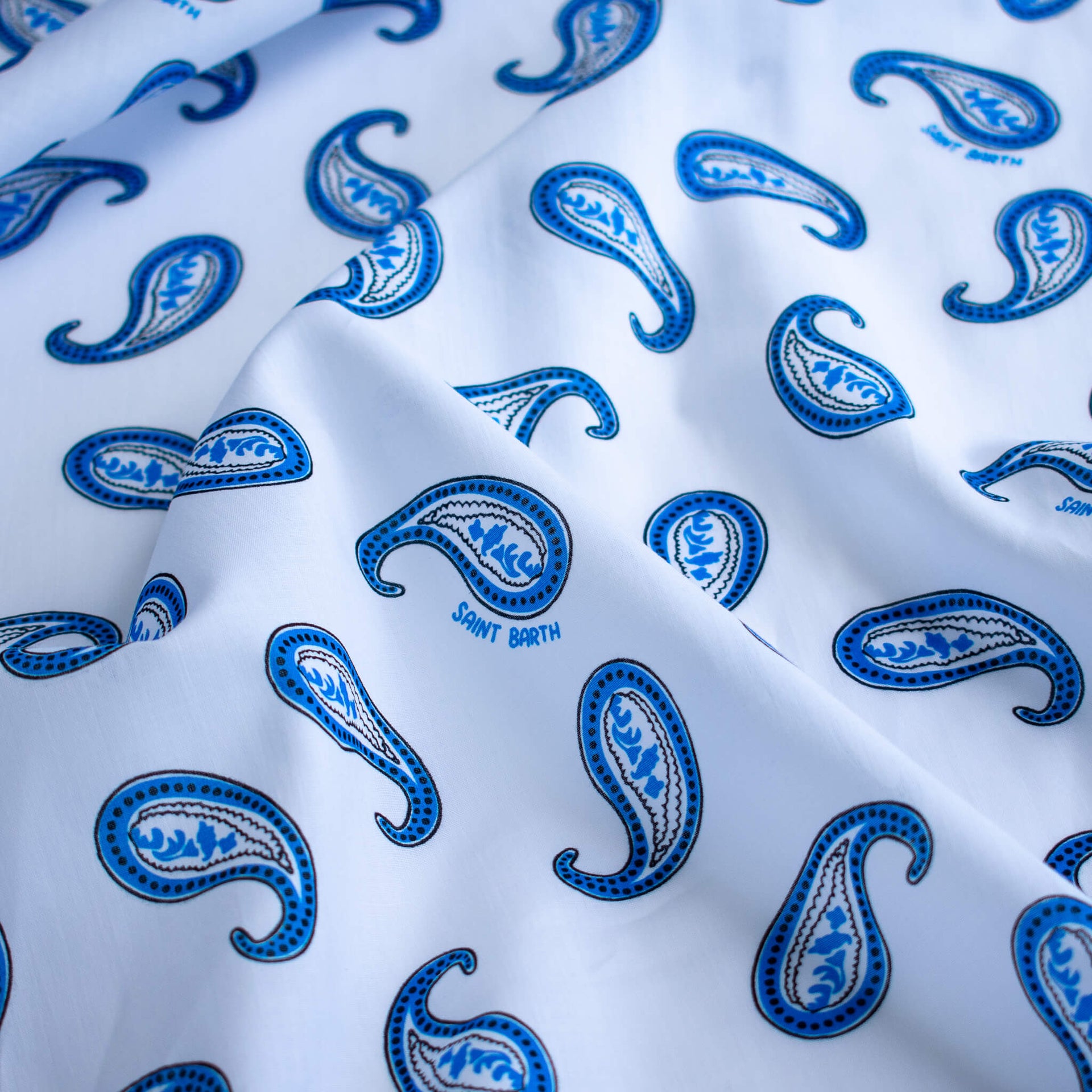 image of Italian Blue and white paisley print cotton woven fabric