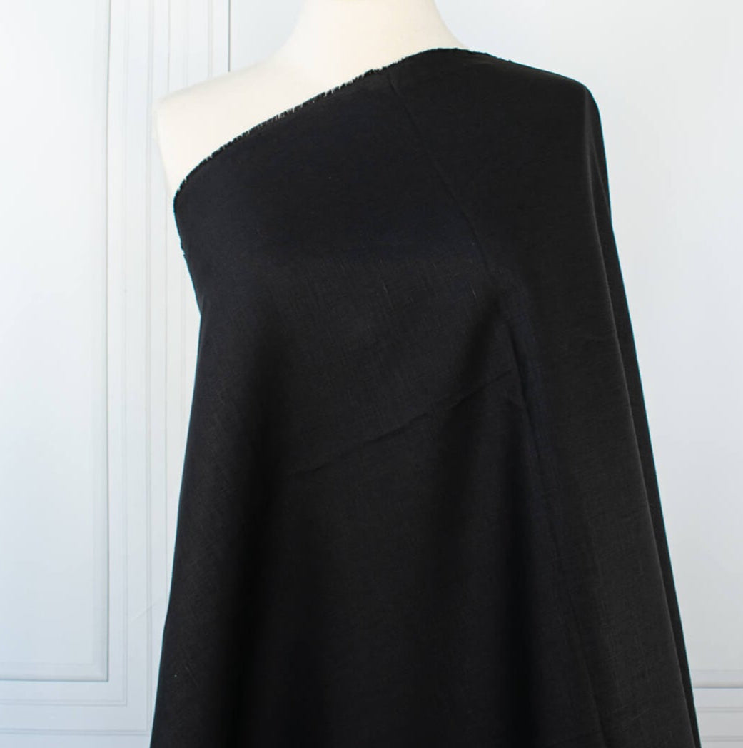 Rich Black 100% Mid-Weight Woven Italian Linen - 'Echo'