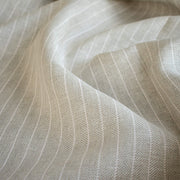 Close-up of European Mid-Weight 100% Linen Stripe Herringbone Weave fabric