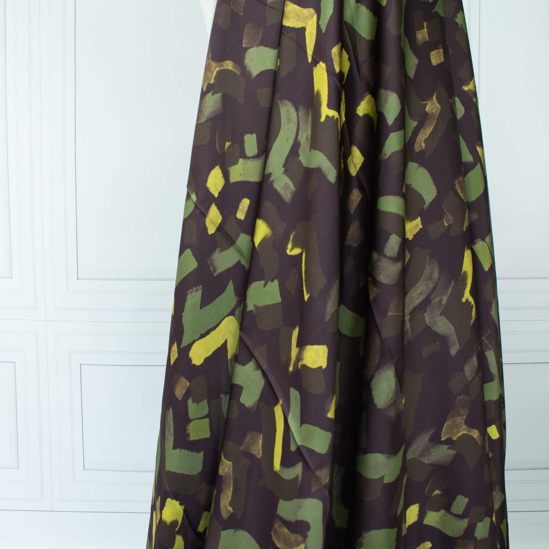 Image of  Italian viscose sateen  fabric by the yard draped on dress form.