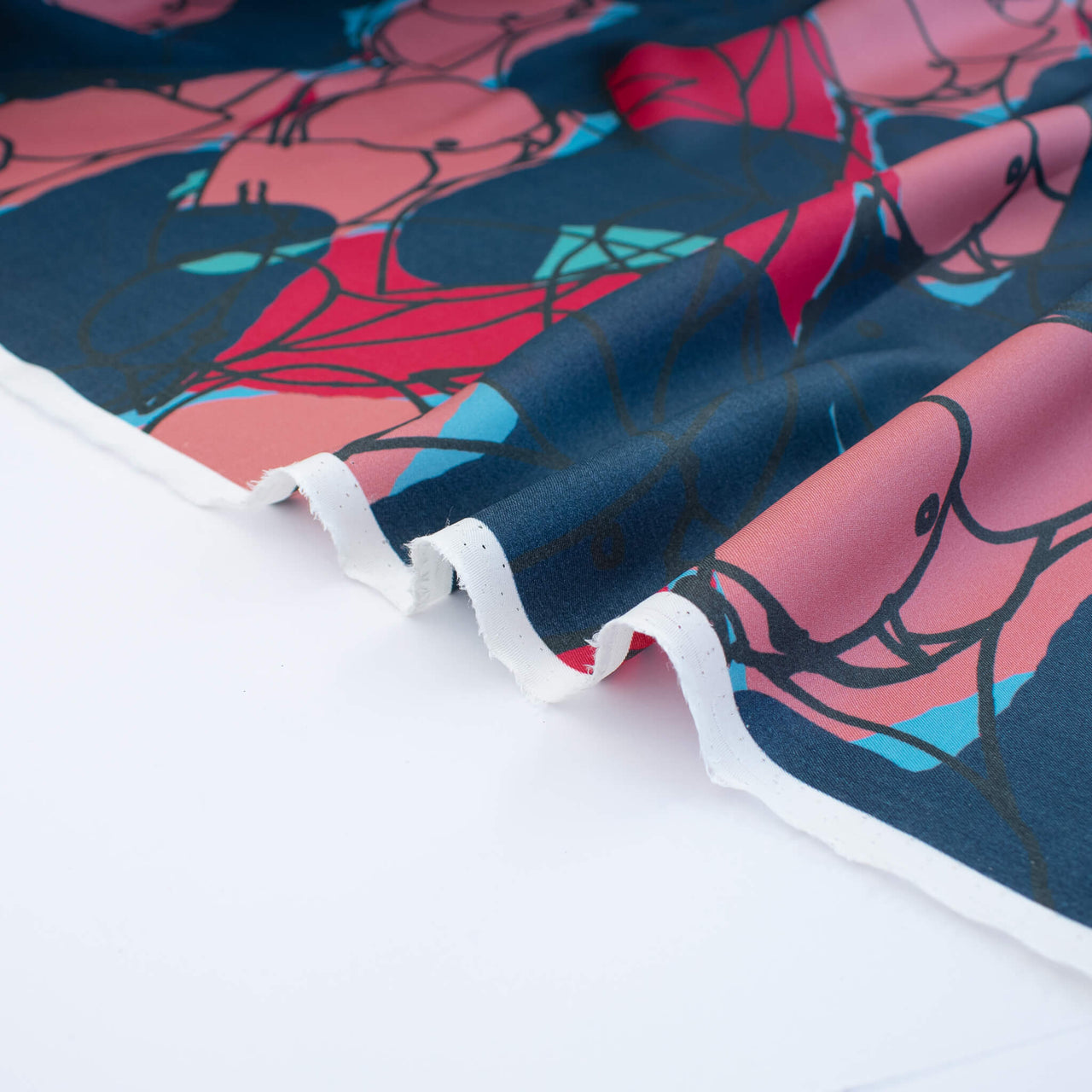 Image of  Italian silk twill fabric by the yard in a modern painterly print 