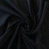 Luxurious designer suiting in black with a white and gold metallic running stitch. Take sophistication up a notch in this gorgeous wool blend with a soft and supple hand. Perfect for a glamorous tailored suit or jacket. Image of fabric fullness