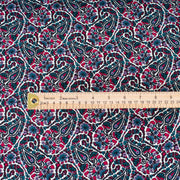 French Designer Is@bel M@rant - Paisley Italian Viscose Crepe - 'Isabel' Shop the same Italian mills the designers are with this stunning Italian viscose crepe. A sophisticated paisley in shades of green, red and a light 'peri', over an ivory background is just sublime. Image of fabric scale with ruler.