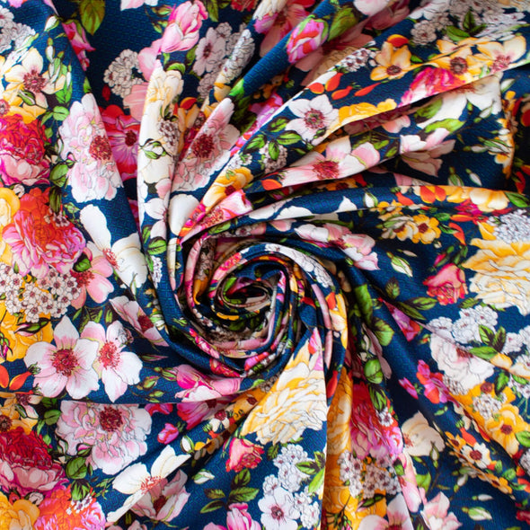 Share in the fun with this gorgeous tribute collection from the Italian mills. Exclusive Emanue1 Ung@ro floral prints are available in limited quantities.  The saturated blue in this fabric is just stunning!  Create a stunning dress of top with this gorgeous fabric.