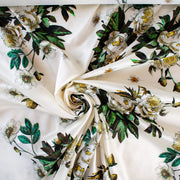 Exclusive Emanue1 Ungar0 prints that hit the runway this Spring and Summer are available in very limited quantities. Share in the fun with this gorgeous collection of fabrics. This ivory silk blend floral charmeuse is just stunning!  Sew up a stunning maxi, top or skirt!