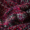Exquisite jacquard of red, white, and black highlighted by pink metallic threads. Imported from France! Close up photo highlighting pink metallic threads.