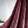 Exquisite jacquard of red, white, and black highlighted by pink metallic threads. Imported from France! Photo of lengthwise drape.