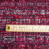 Exquisite jacquard of red, white, and black highlighted by pink metallic threads. Imported from France! Close up photo highlighting pink metallic threads. Photo with ruler