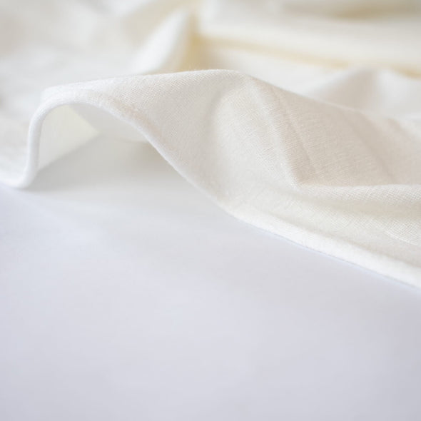 Casual and elegant, perfect for the popular flowy cardigan or wide leg pant.  Off white tissue jersey knit that is soft and flowy. Very thin hand, light and translucent from a Los Angeles designer. Close up of selvedge 
