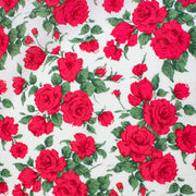 Create a stunning dress or a daring head to toe floral pant suit with this stunning Caroline Rose Tana Lawn fabric, a popular Liberty of London print. This particular print "...is an archival classic, originally painted in the 1990s to emulate the round beautiful forms of vintage 1950s florals." Photo of fabric floral design.